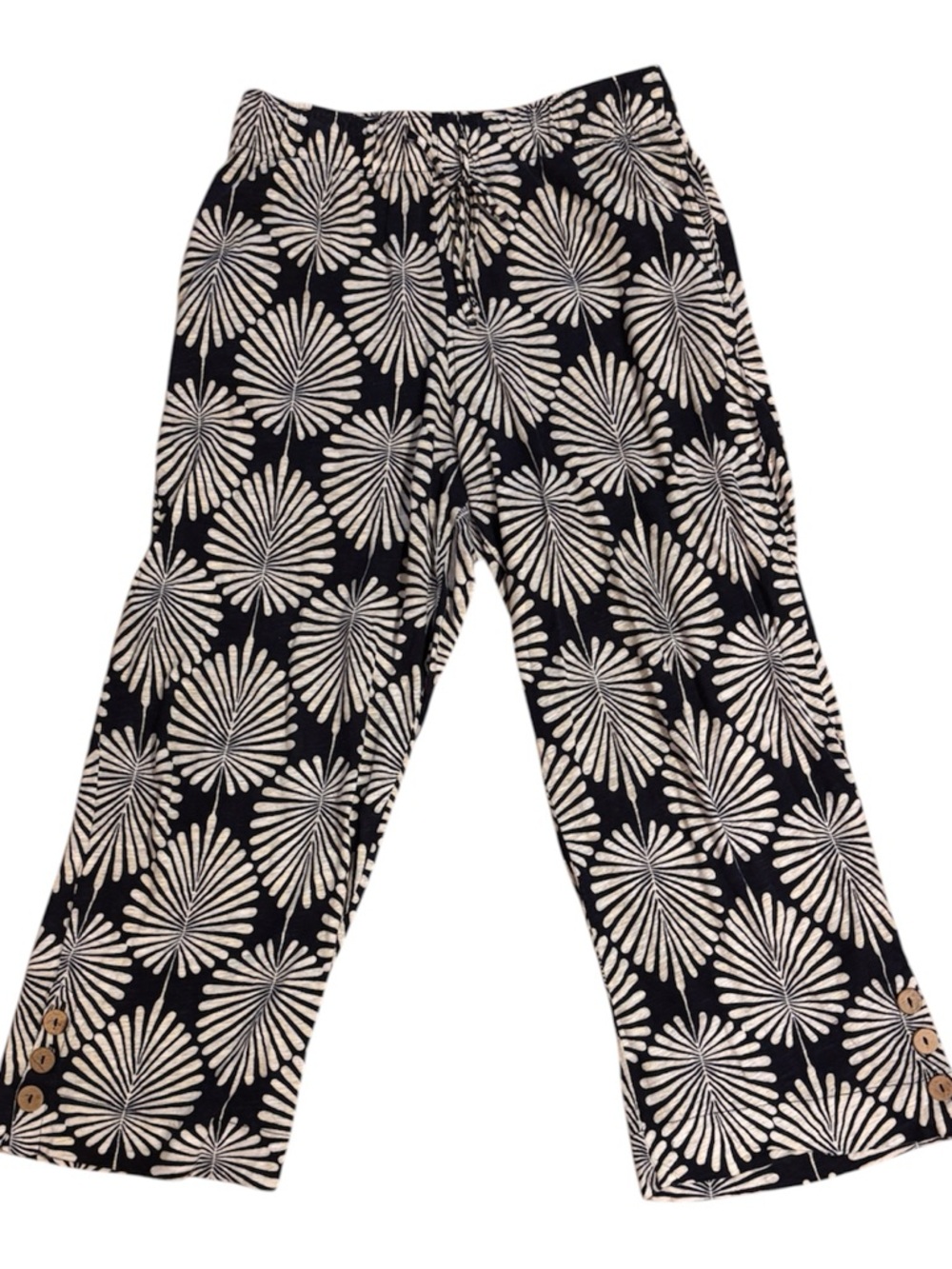 Joie Linen Navy Tropical Pants With Button Detail On Ankle
